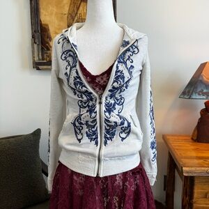 Miss Me White and Blue Zip-Up Cardigan